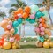 Pastel Balloon Garland Kit – Coral Pink, Teal Blue, Light Green, Orange, and Gold Metallic Double-Stuffed Latex Balloons for Tropical Hawaiian Luau, Birthday, Baby Shower, and Party Decorations